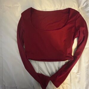 Red Fitted Crop Long Sleeve Bodysuit